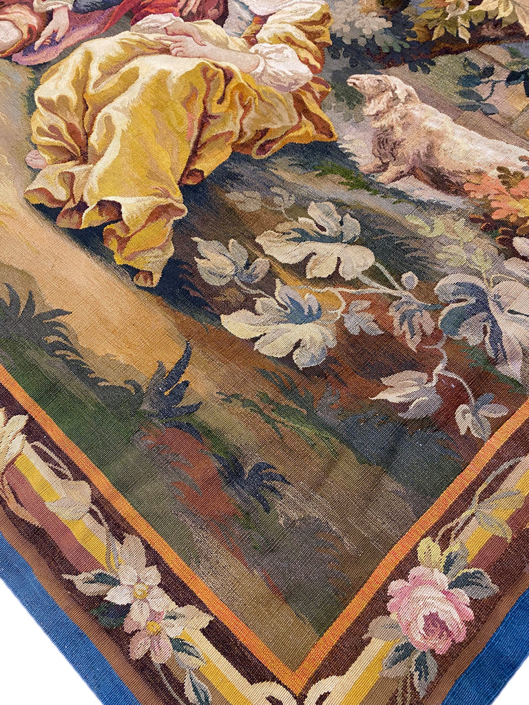 4.3 x 6.2 Authentic Antique Fine Hand 17th Century Stitched Tapestry Scenery Rug #F-6863