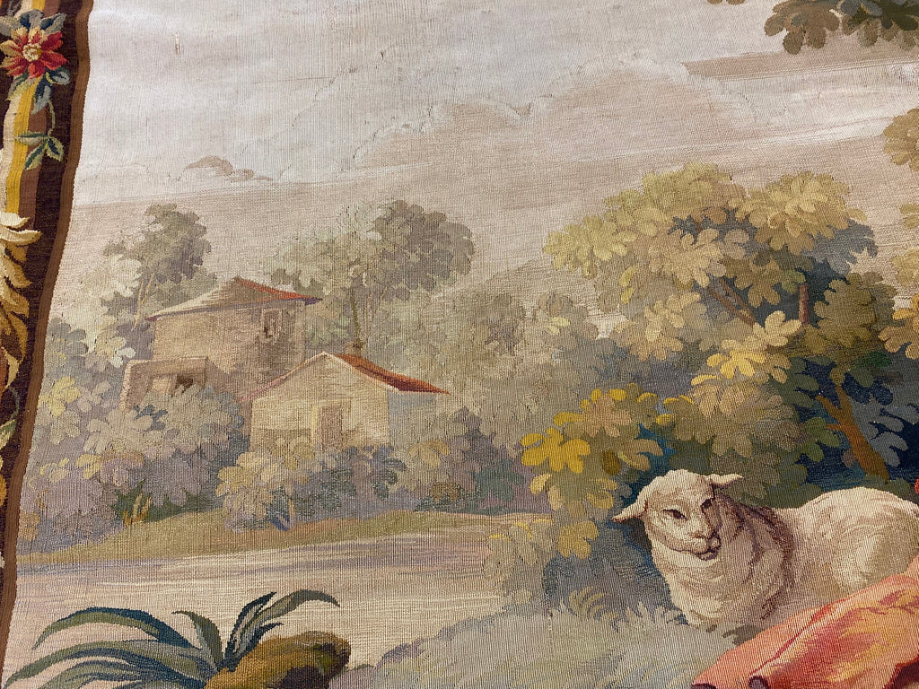 4.3 x 6.2 Authentic Antique Fine Hand 17th Century Stitched Tapestry Scenery Rug #F-6863