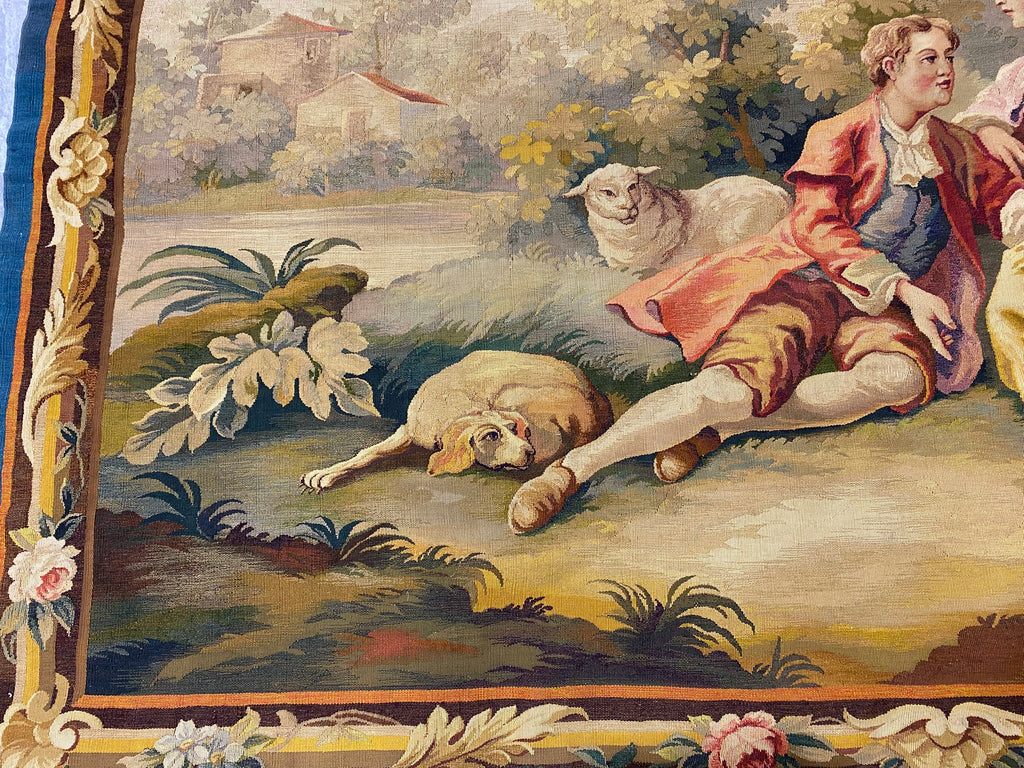 4.3 x 6.2 Authentic Antique Fine Hand 17th Century Stitched Tapestry Scenery Rug #F-6863