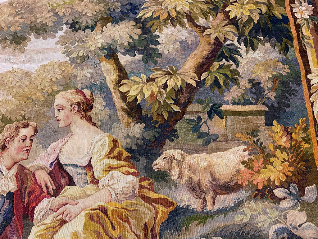 4.3 x 6.2 Authentic Antique Fine Hand 17th Century Stitched Tapestry Scenery Rug #F-6863