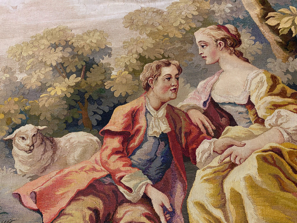 4.3 x 6.2 Authentic Antique Fine Hand 17th Century Stitched Tapestry Scenery Rug #F-6863