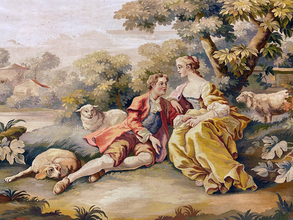 4.3 x 6.2 Authentic Antique Fine Hand 17th Century Stitched Tapestry Scenery Rug #F-6863