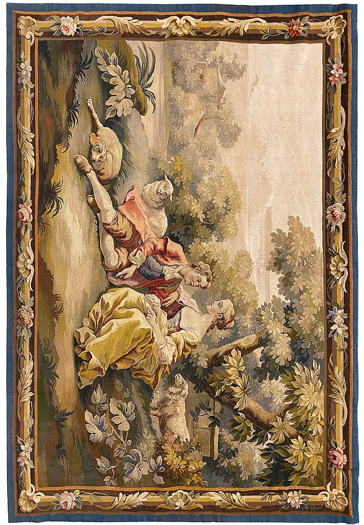 4.3 x 6.2 Authentic Antique Fine Hand 17th Century Stitched Tapestry Scenery Rug #F-6863