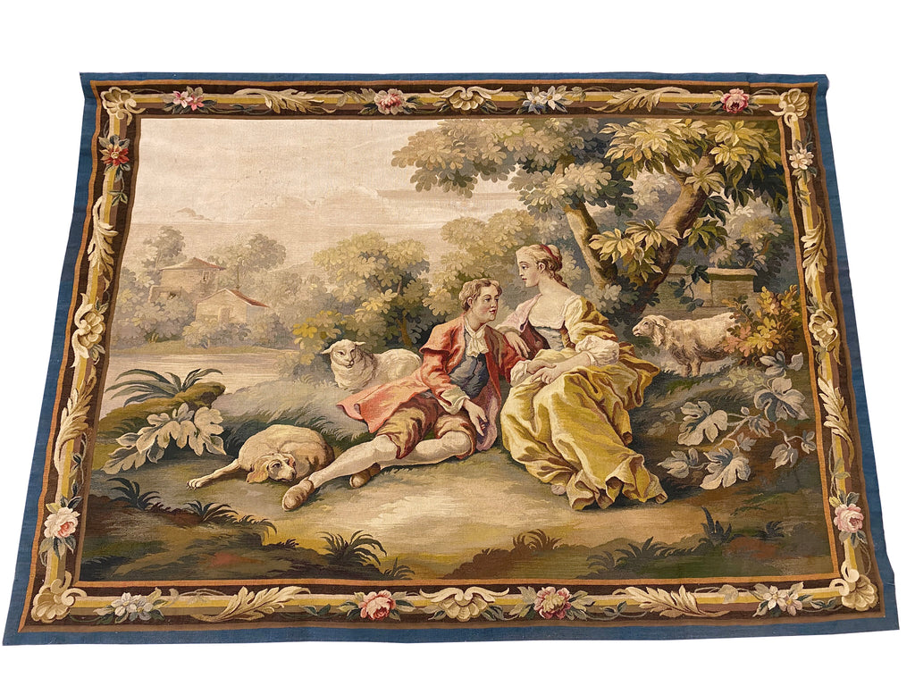 4.3 x 6.2 Authentic Antique Fine Hand 17th Century Stitched Tapestry Scenery Rug #F-6863