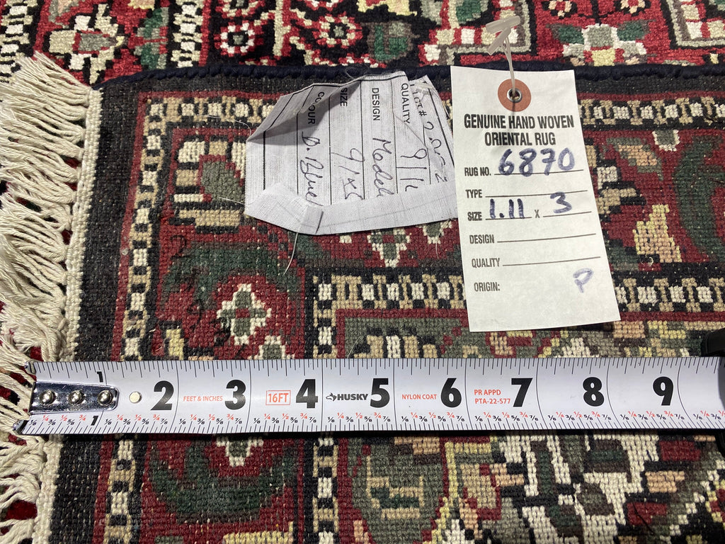 1.11 x 3  New Handmade Rug Black Bamboo Silk  #F-6870