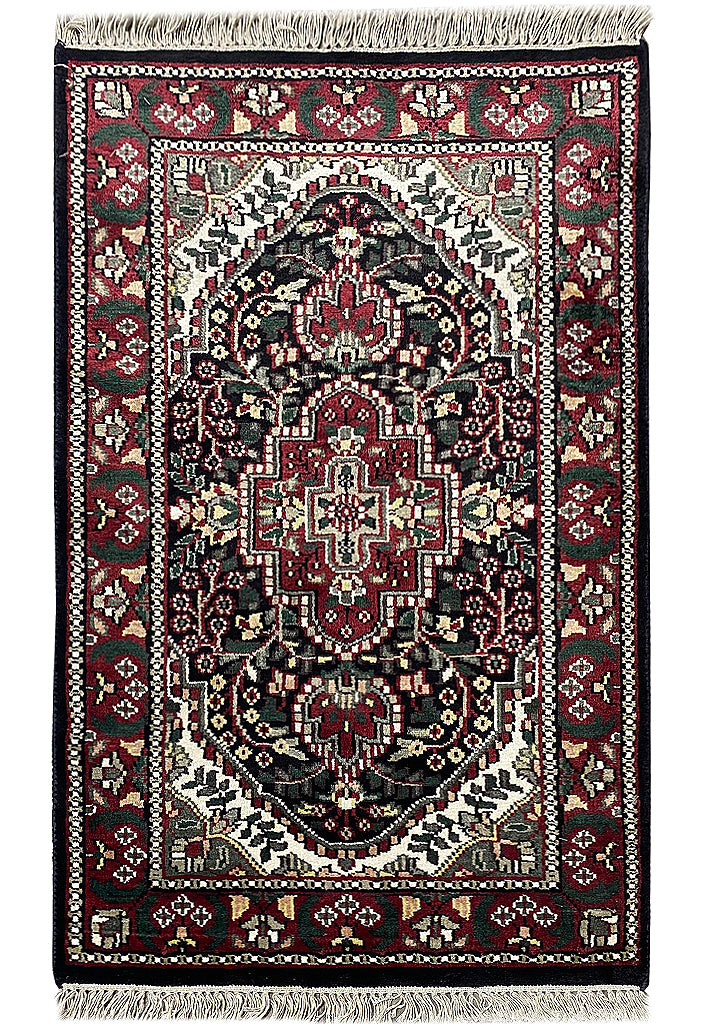 1.11 x 3  New Handmade Rug Black Bamboo Silk  #F-6870
