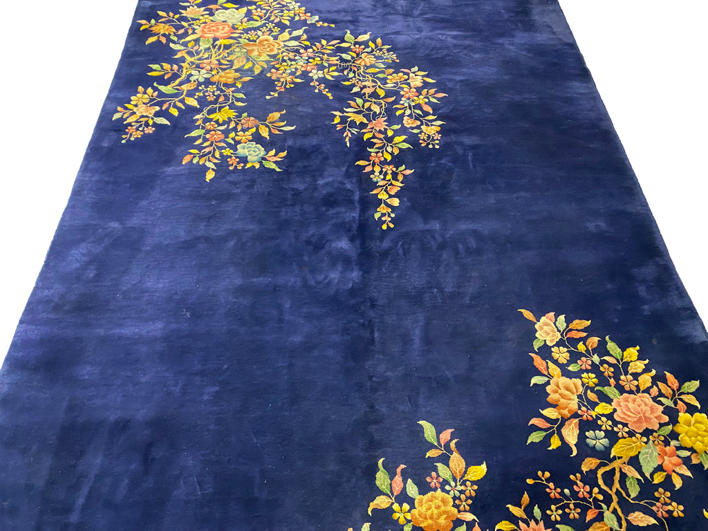 8.11 x 11.9 ART DECO Chinese Rug ROYAL BLUE#F-6877
