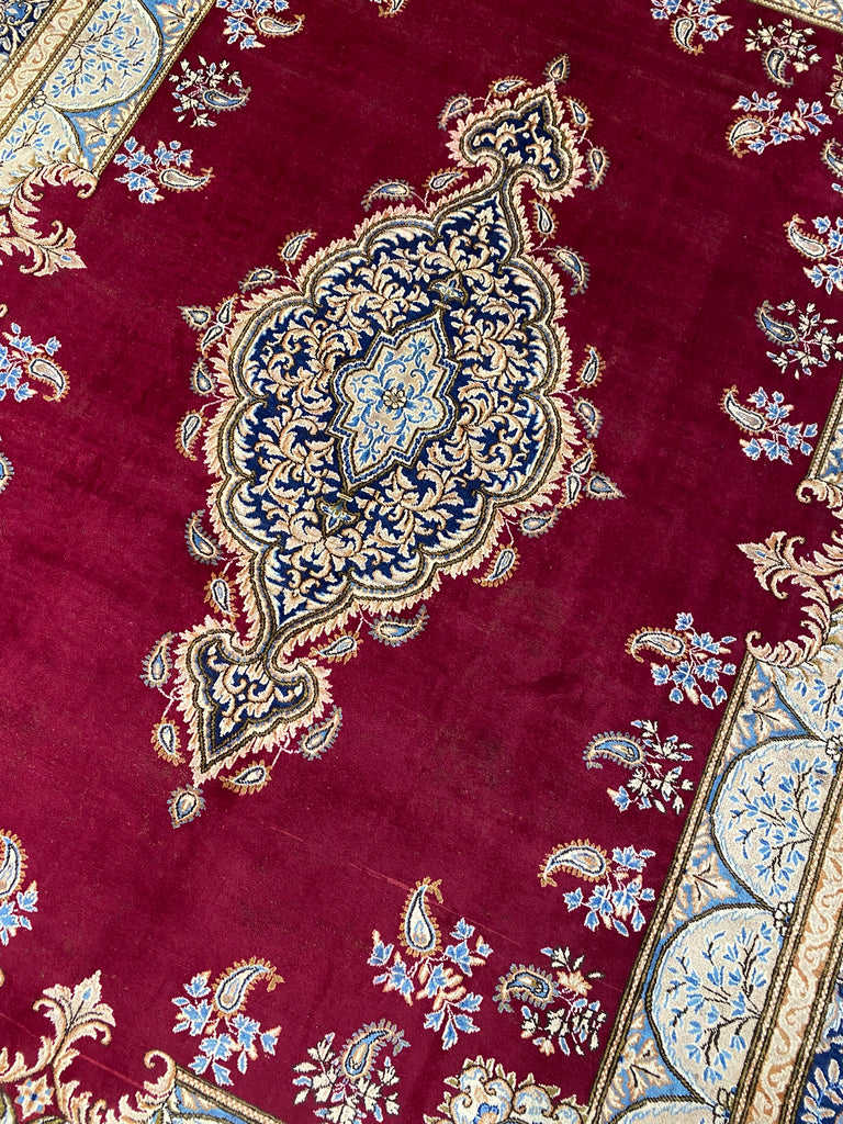 9.6 x 13.0 Classic Handmade Persian Kerman Rug Rich Elegant Handmade Carpet BURGUNDY #F-6882