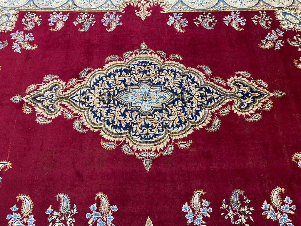 9.6 x 13.0 Classic Handmade Persian Kerman Rug Rich Elegant Handmade Carpet BURGUNDY #F-6882