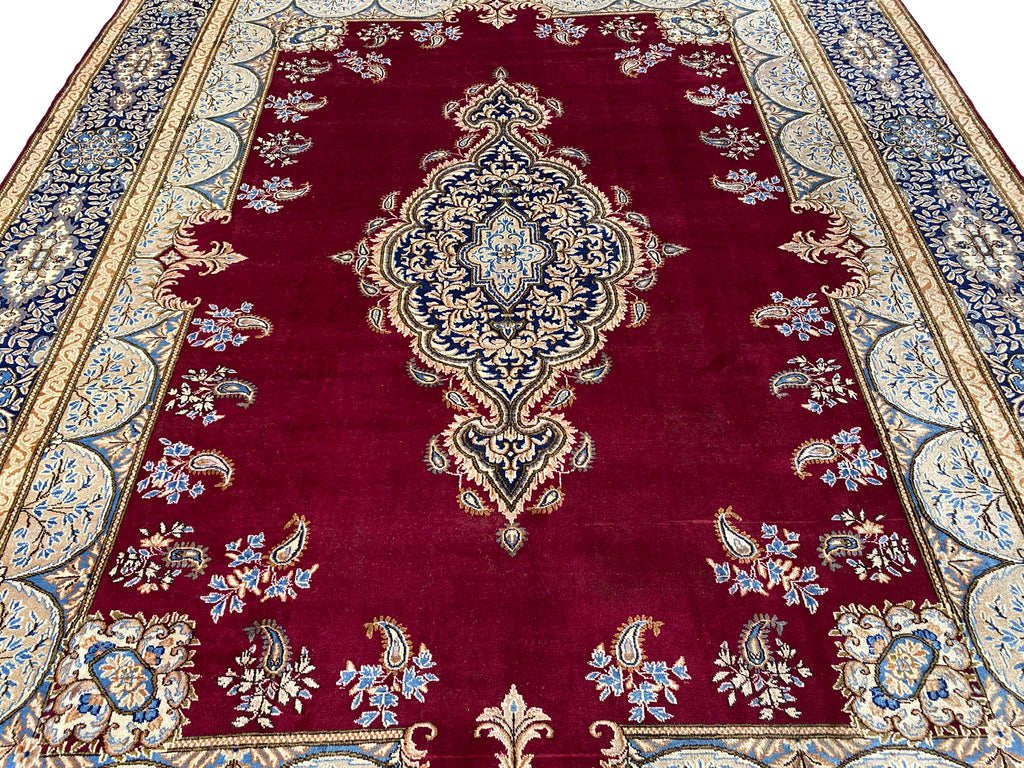 9.6 x 13.0 Classic Handmade Persian Kerman Rug Rich Elegant Handmade Carpet BURGUNDY #F-6882