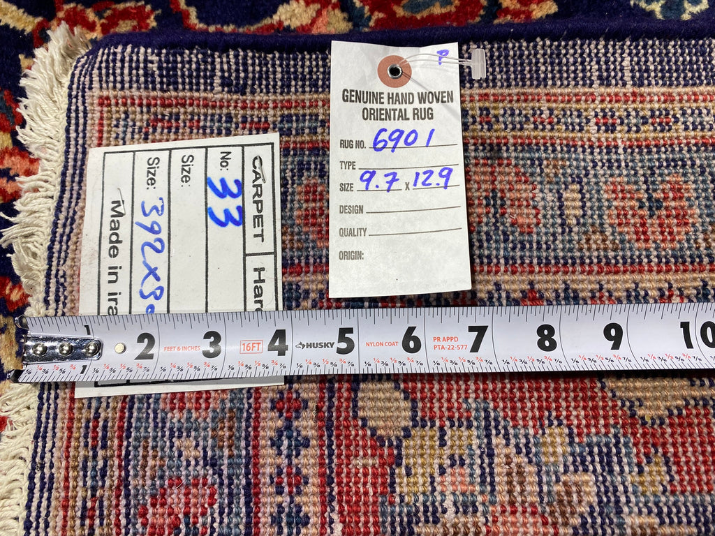 9.7 x 12.9 Authentic Traditional Persian Esfahan Najafabad Wool Rug NAVY BLUE #F-6901