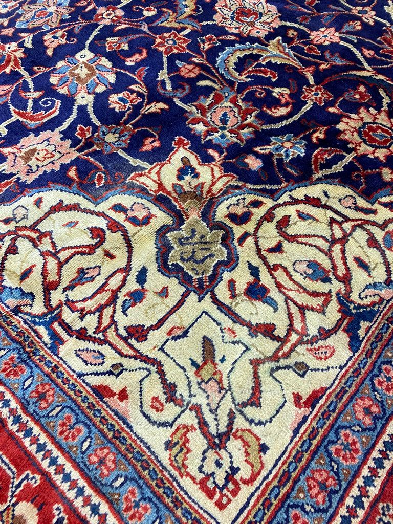 9.7 x 12.9 Authentic Traditional Persian Esfahan Najafabad Wool Rug NAVY BLUE #F-6901