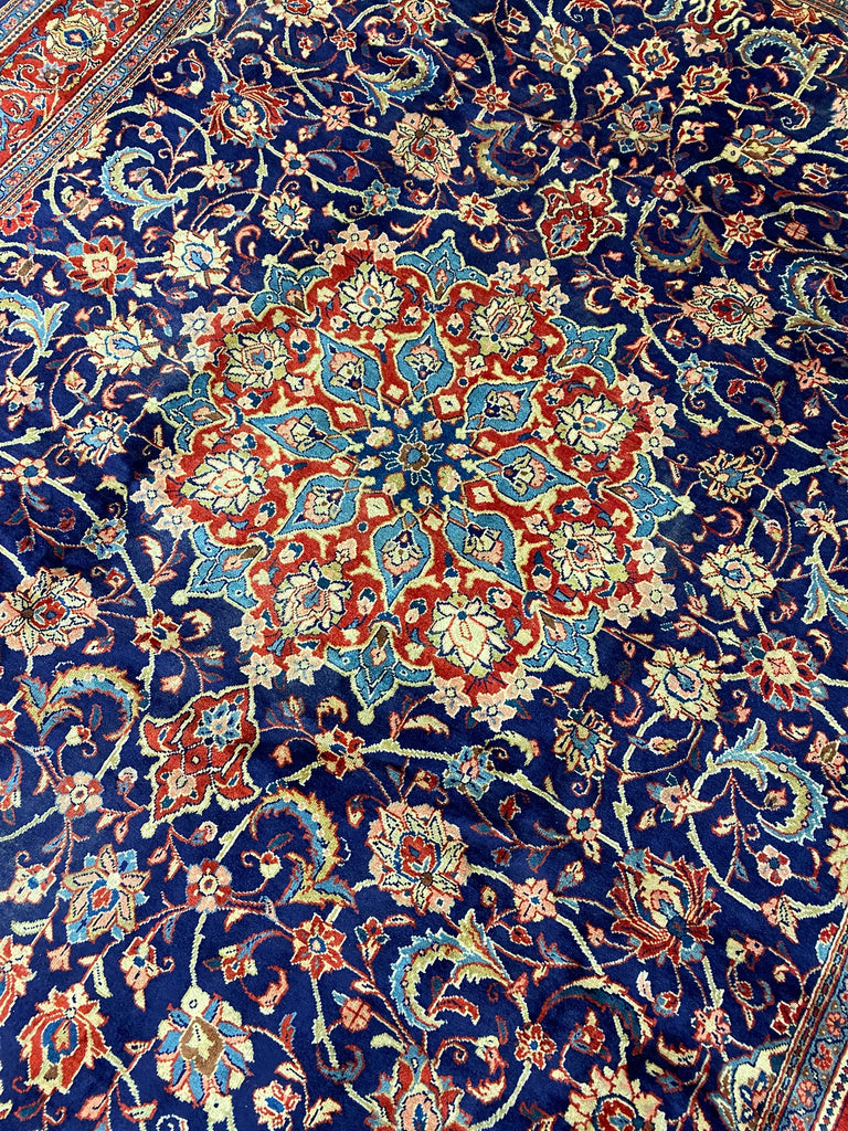 9.7 x 12.9 Authentic Traditional Persian Esfahan Najafabad Wool Rug NAVY BLUE #F-6901