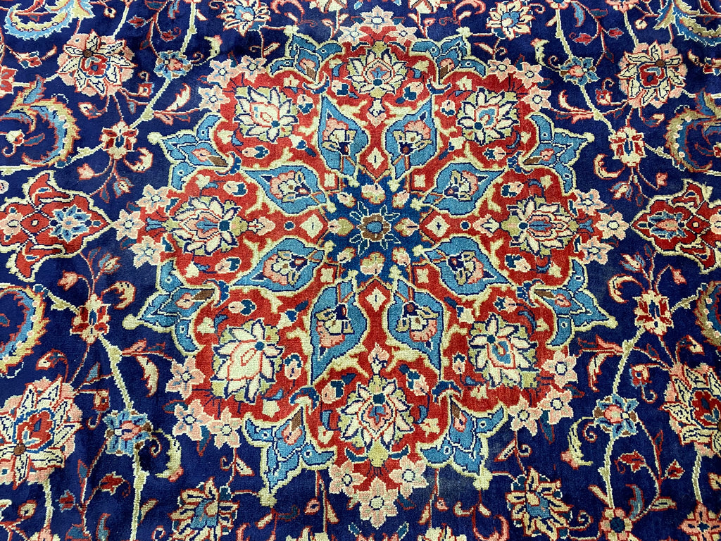 9.7 x 12.9 Authentic Traditional Persian Esfahan Najafabad Wool Rug NAVY BLUE #F-6901