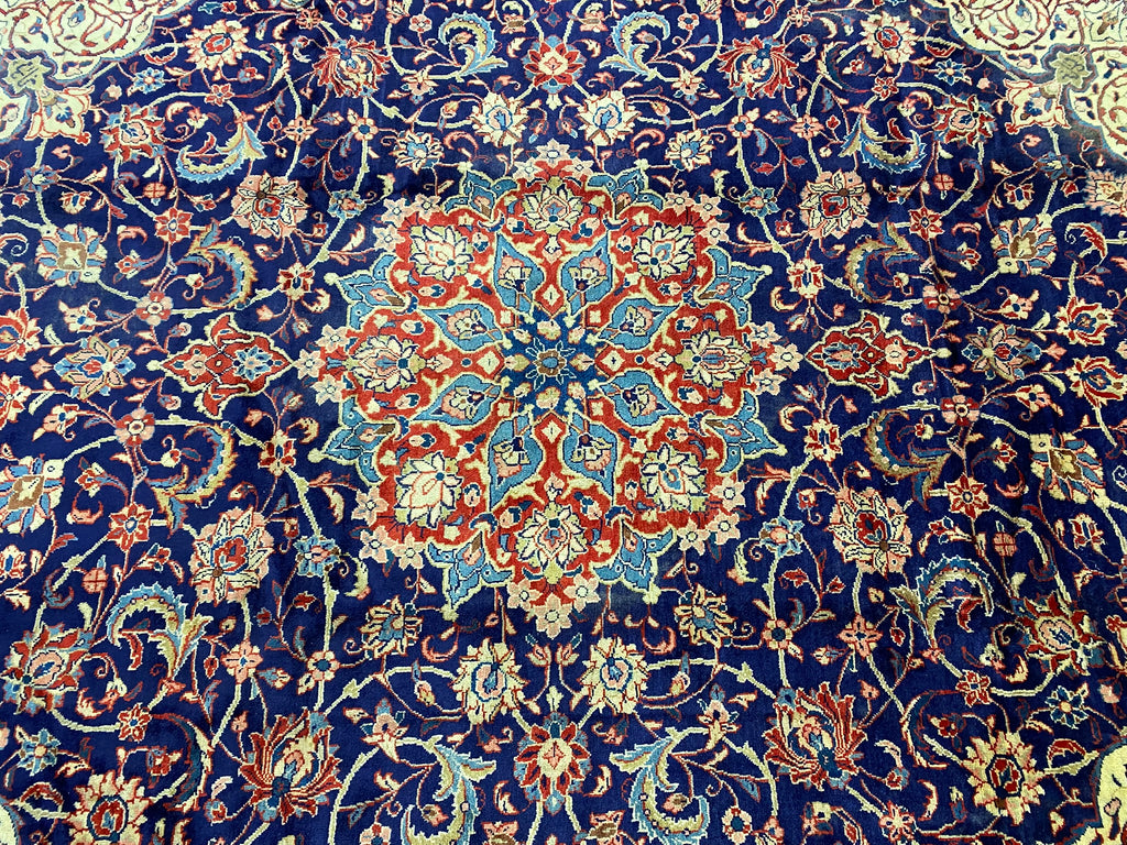 9.7 x 12.9 Authentic Traditional Persian Esfahan Najafabad Wool Rug NAVY BLUE #F-6901