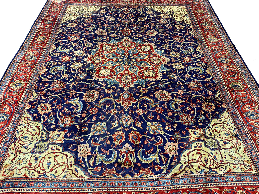 9.7 x 12.9 Authentic Traditional Persian Esfahan Najafabad Wool Rug NAVY BLUE #F-6901