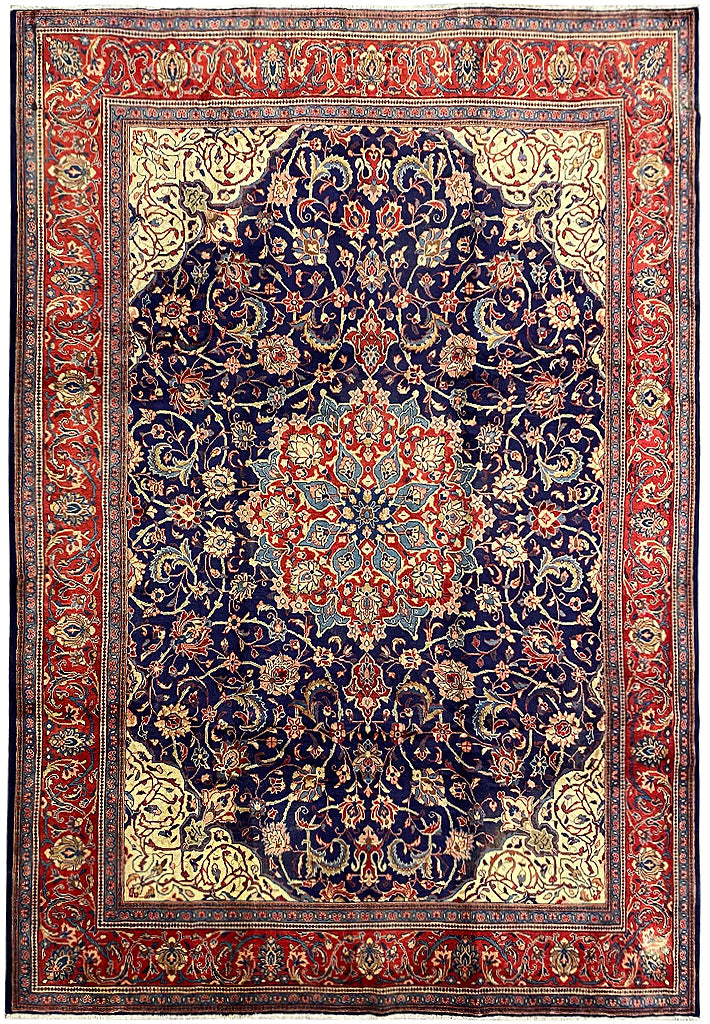 9.7 x 12.9 Authentic Traditional Persian Esfahan Najafabad Wool Rug NAVY BLUE #F-6901