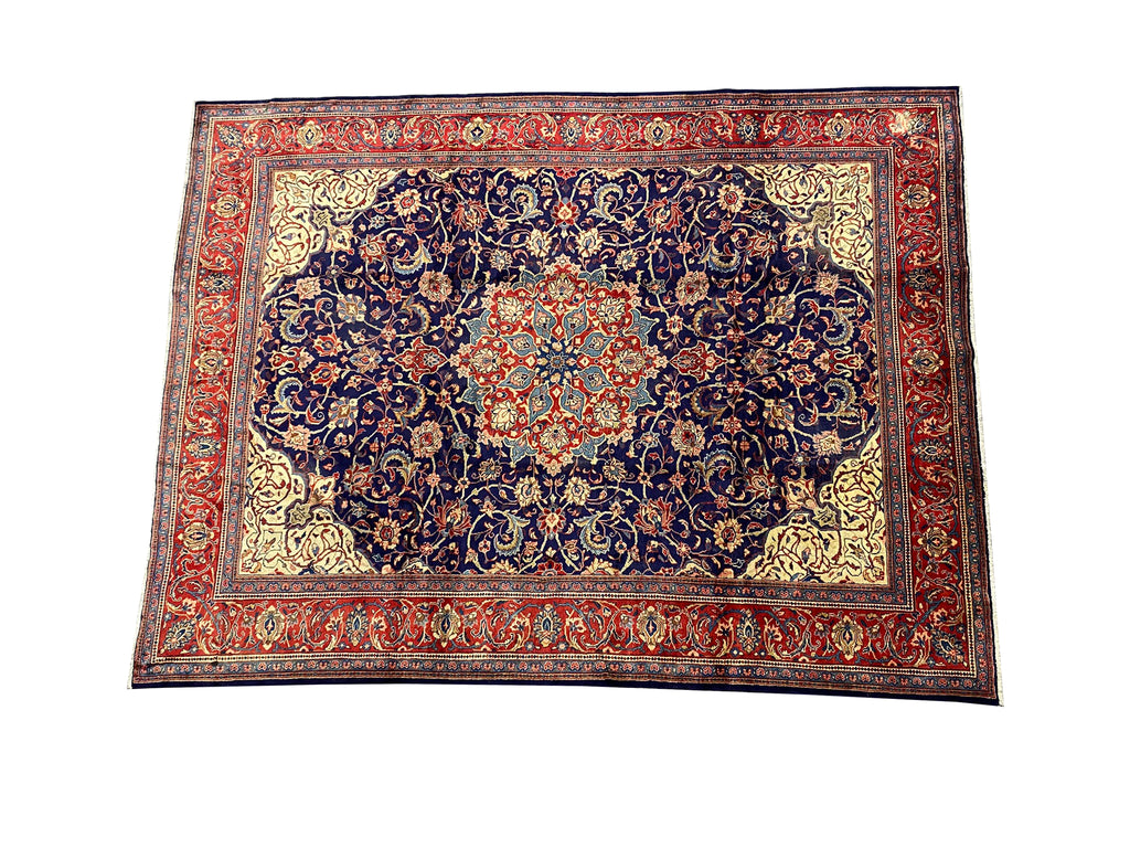 9.7 x 12.9 Authentic Traditional Persian Esfahan Najafabad Wool Rug NAVY BLUE #F-6901