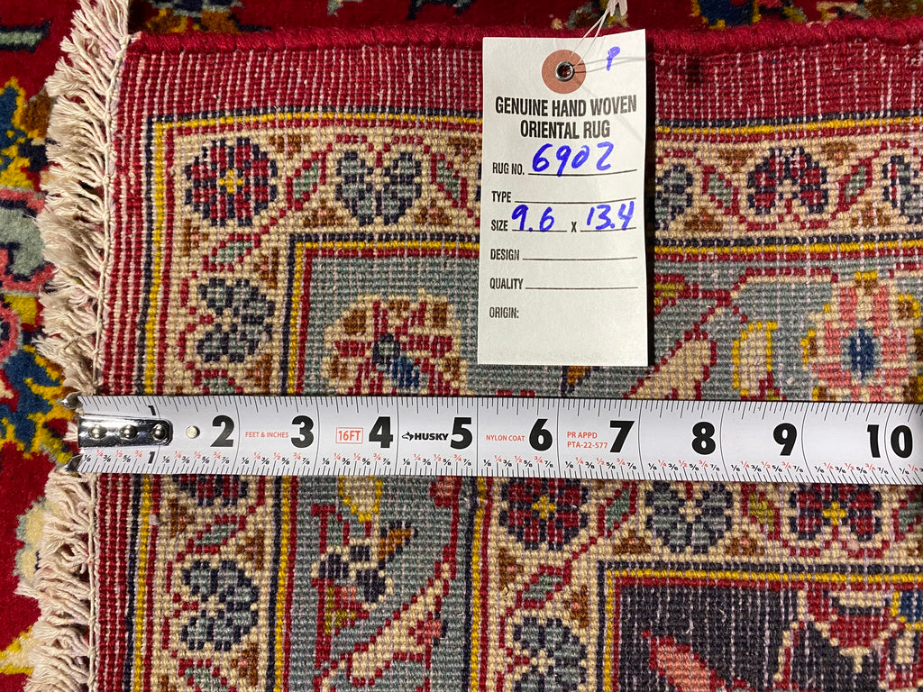 9.6 x 13.4 Persian Classic Kashan Rug Wool RED BLUE #F-6902