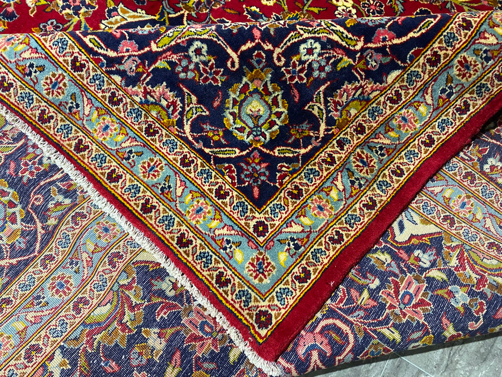 9.6 x 13.4 Persian Classic Kashan Rug Wool RED BLUE #F-6902