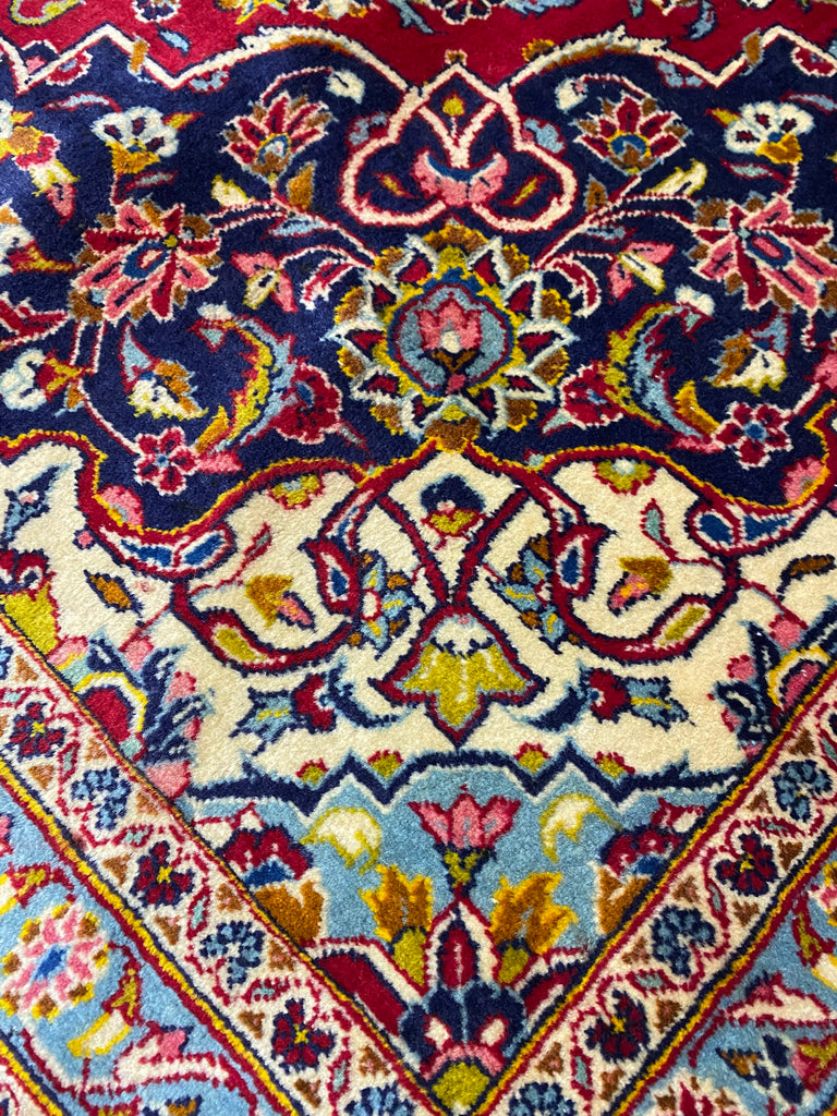 9.6 x 13.4 Persian Classic Kashan Rug Wool RED BLUE #F-6902