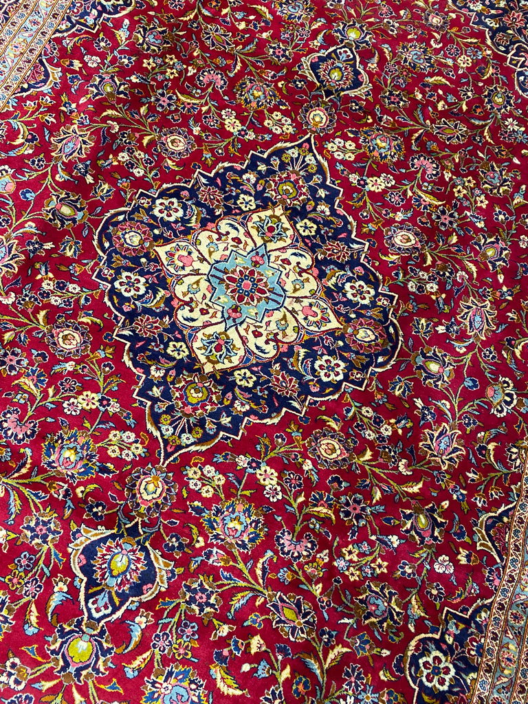 9.6 x 13.4 Persian Classic Kashan Rug Wool RED BLUE #F-6902