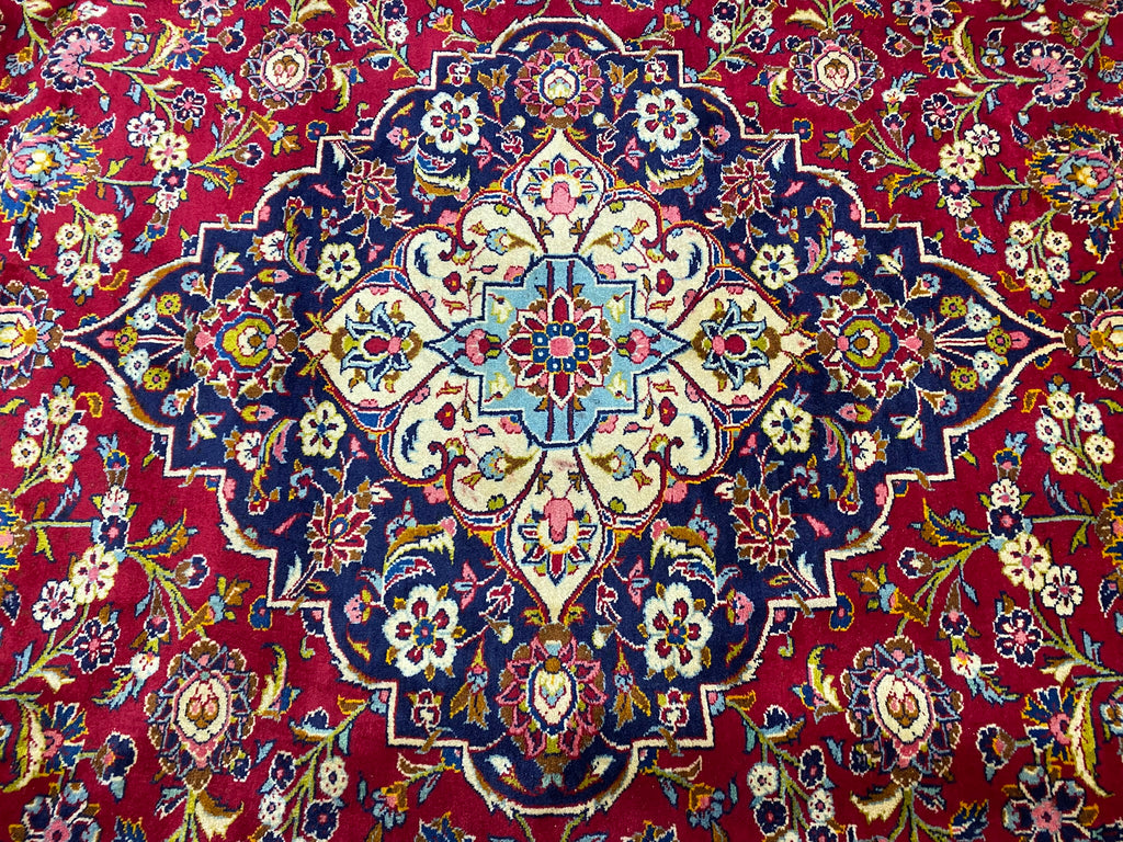 9.6 x 13.4 Persian Classic Kashan Rug Wool RED BLUE #F-6902