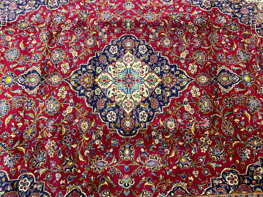 9.6 x 13.4 Persian Classic Kashan Rug Wool RED BLUE #F-6902