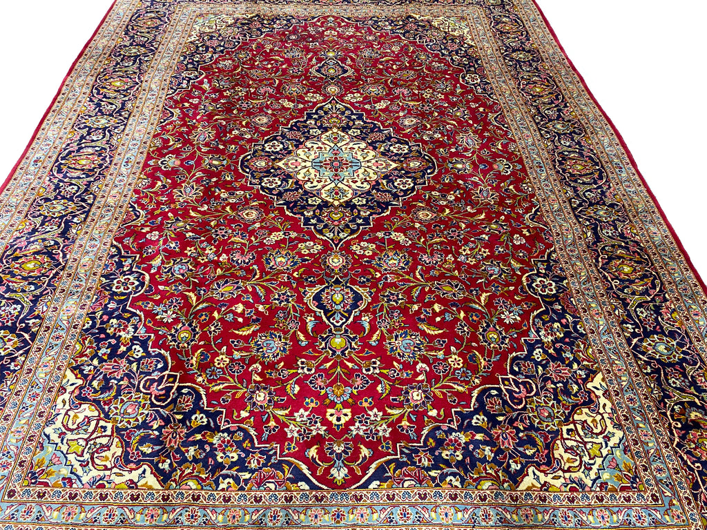 9.6 x 13.4 Persian Classic Kashan Rug Wool RED BLUE #F-6902