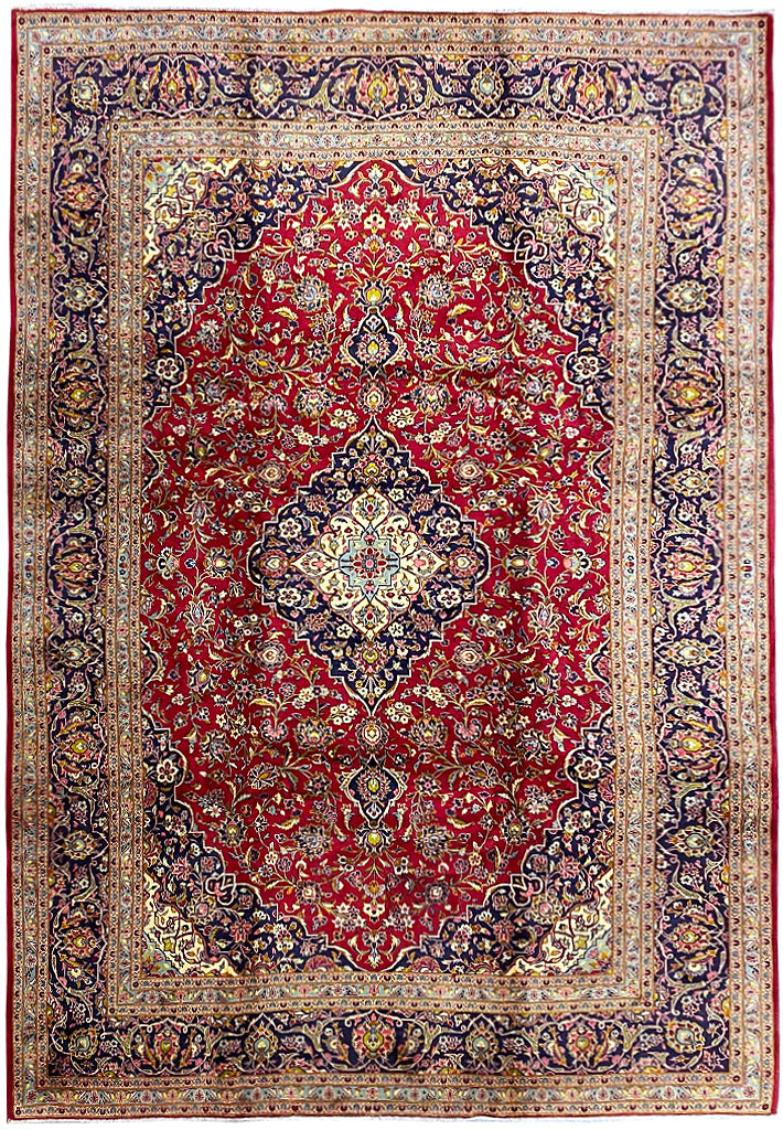 9.6 x 13.4 Persian Classic Kashan Rug Wool RED BLUE #F-6902
