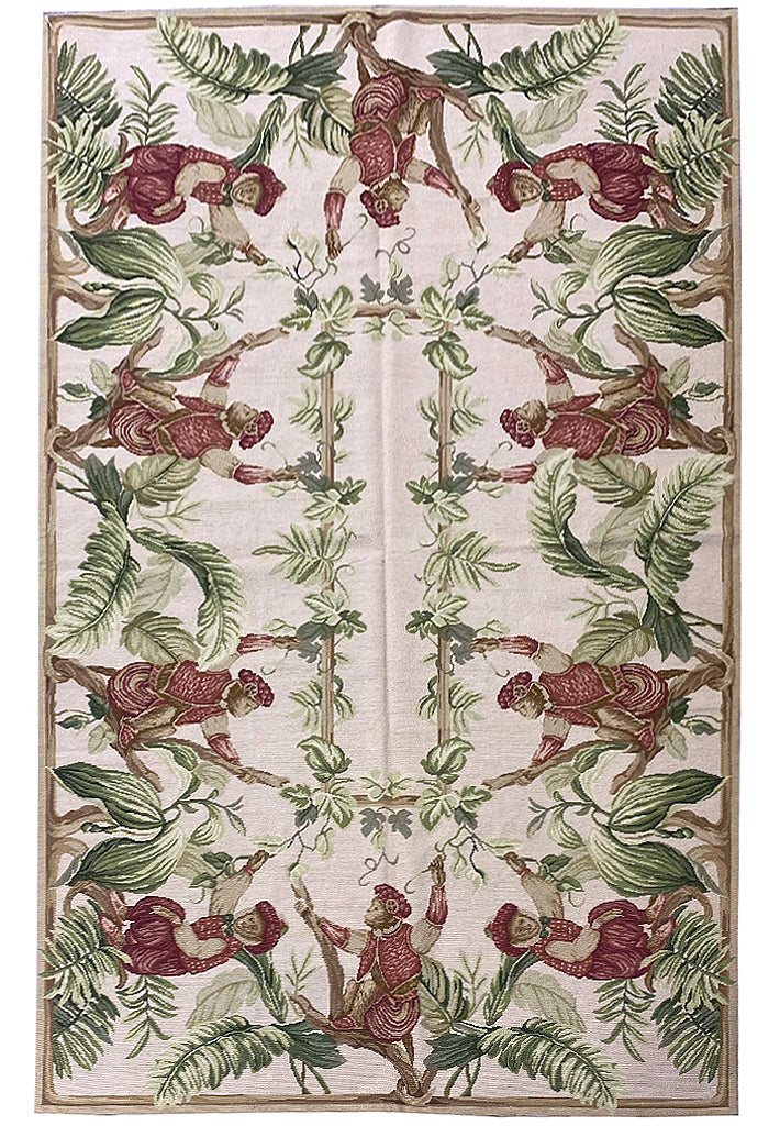 4.0 x 6.0 Monkey Garden Handmade Needle Point Tapestry Rug #F-6909