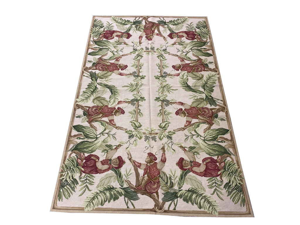 4.0 x 6.0 Monkey Garden Handmade Needle Point Tapestry Rug #F-6909