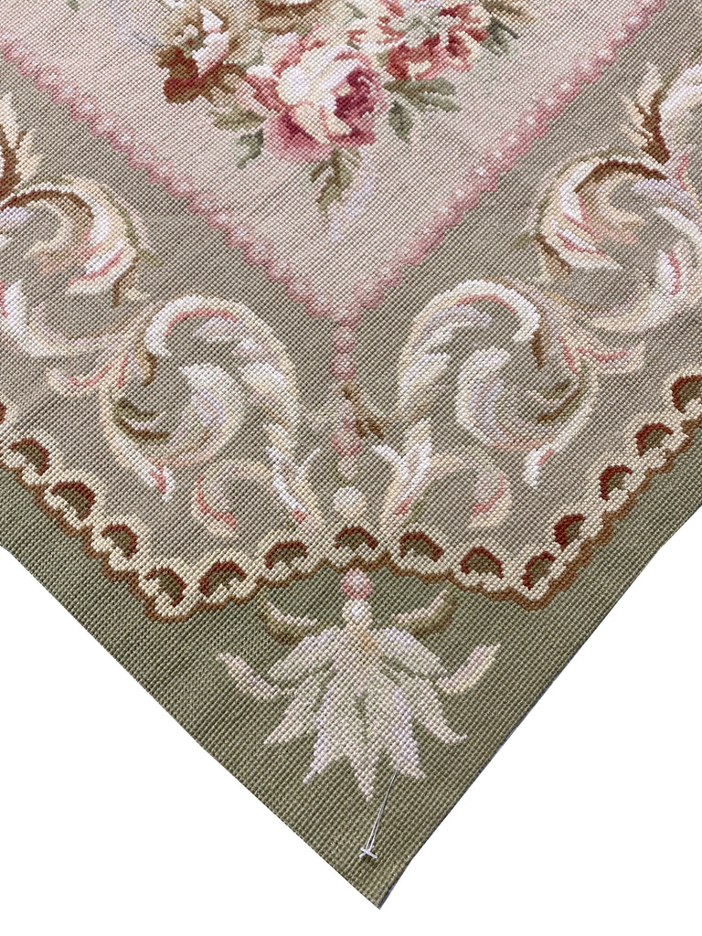 4.0 x 6.0 Needle Point French Aubusson Rug Sage Green   #F-6916