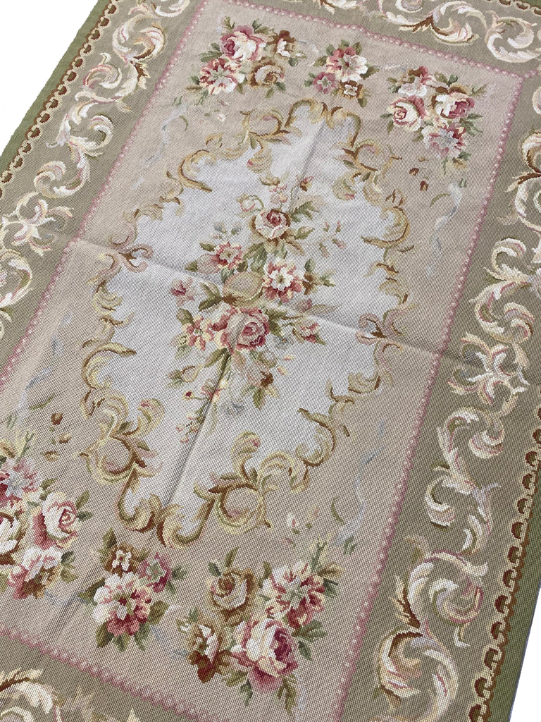 4.0 x 6.0 Needle Point French Aubusson Rug Sage Green   #F-6916