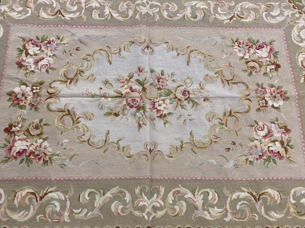 4.0 x 6.0 Needle Point French Aubusson Rug Sage Green   #F-6916