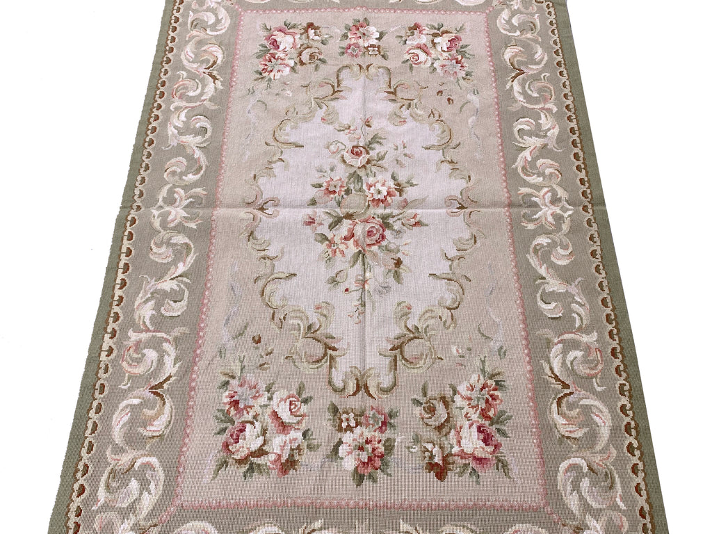 4.0 x 6.0 Needle Point French Aubusson Rug Sage Green   #F-6916