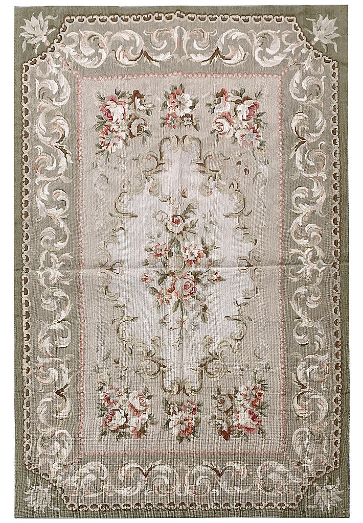 4.0 x 6.0 Needle Point French Aubusson Rug Sage Green   #F-6916