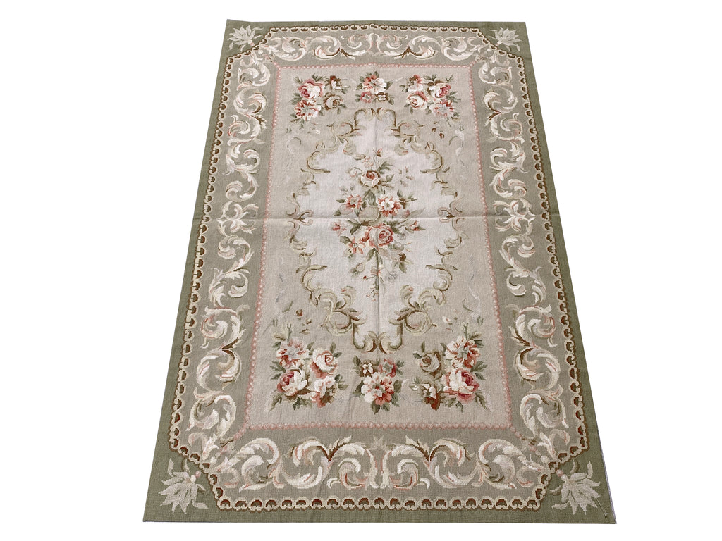 4.0 x 6.0 Needle Point French Aubusson Rug Sage Green   #F-6916