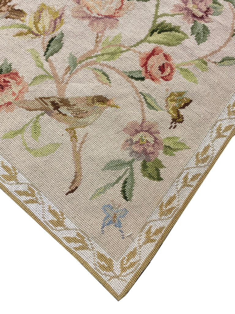 2.6 x 8.0 Runner Needle Point Flat Weave Wool BIRDS French Love #F-6917