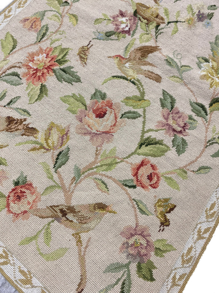 2.6 x 8.0 Runner Needle Point Flat Weave Wool BIRDS French Love #F-6917
