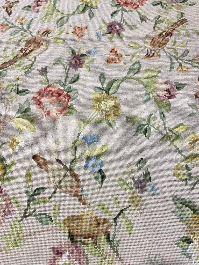 2.6 x 8.0 Runner Needle Point Flat Weave Wool BIRDS French Love #F-6917