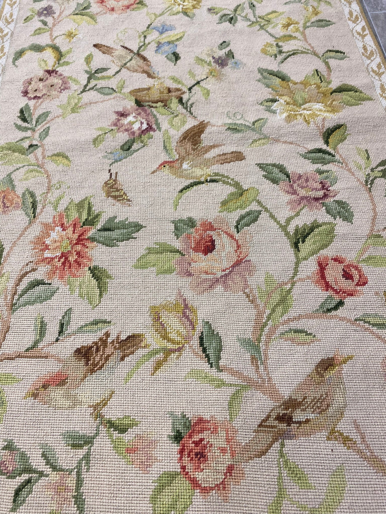 2.6 x 8.0 Runner Needle Point Flat Weave Wool BIRDS French Love #F-6917
