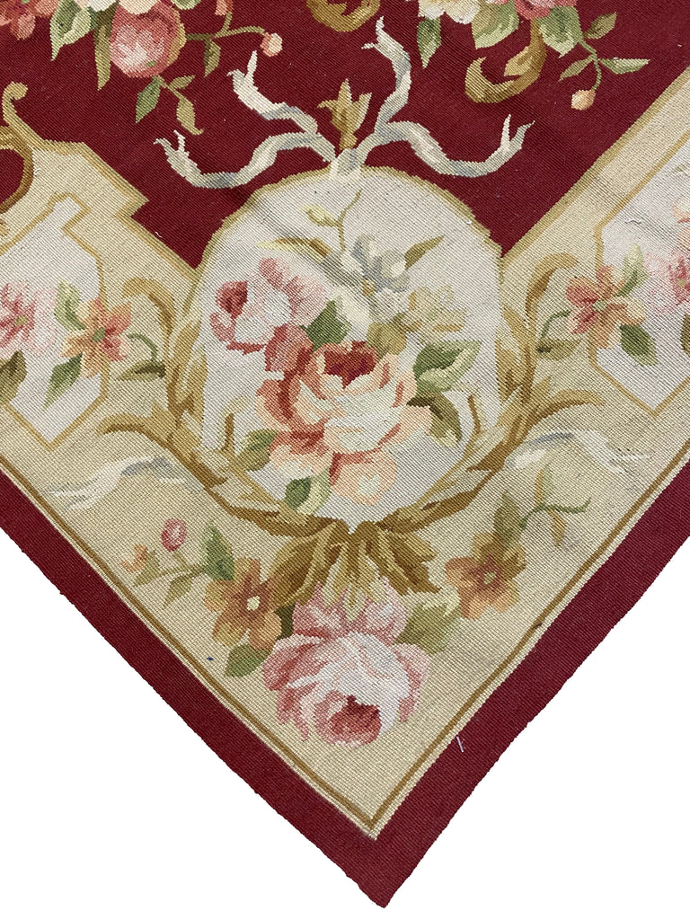 4.0 x 6.0 Fine Flat Aubusson Weave Rug French Aubusson BURGUNDY  #F-6918