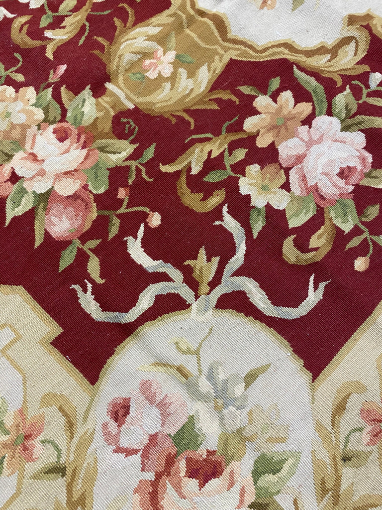 4.0 x 6.0 Fine Flat Aubusson Weave Rug French Aubusson BURGUNDY  #F-6918