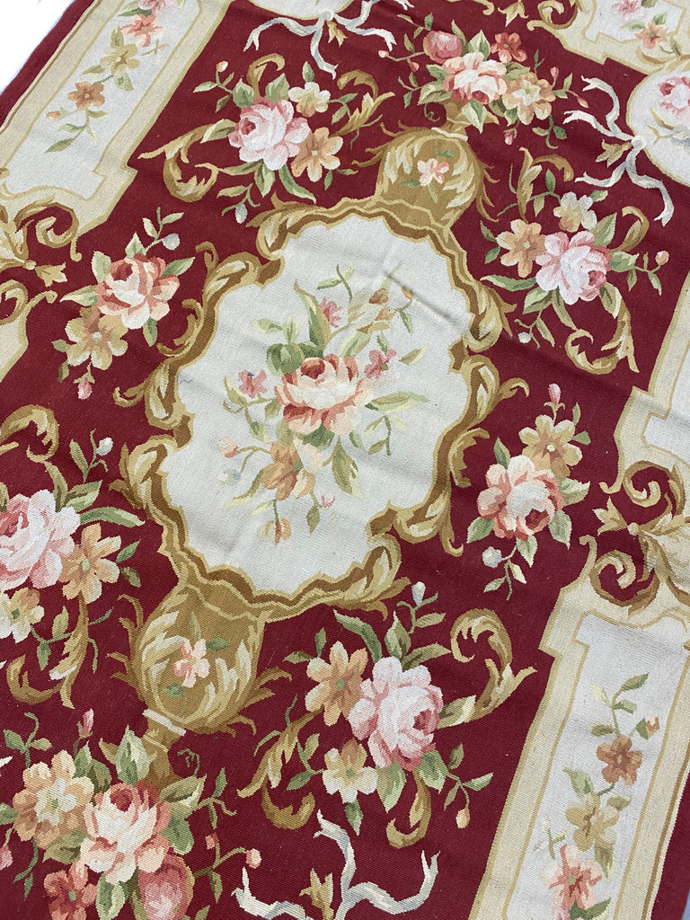 4.0 x 6.0 Fine Flat Aubusson Weave Rug French Aubusson BURGUNDY  #F-6918