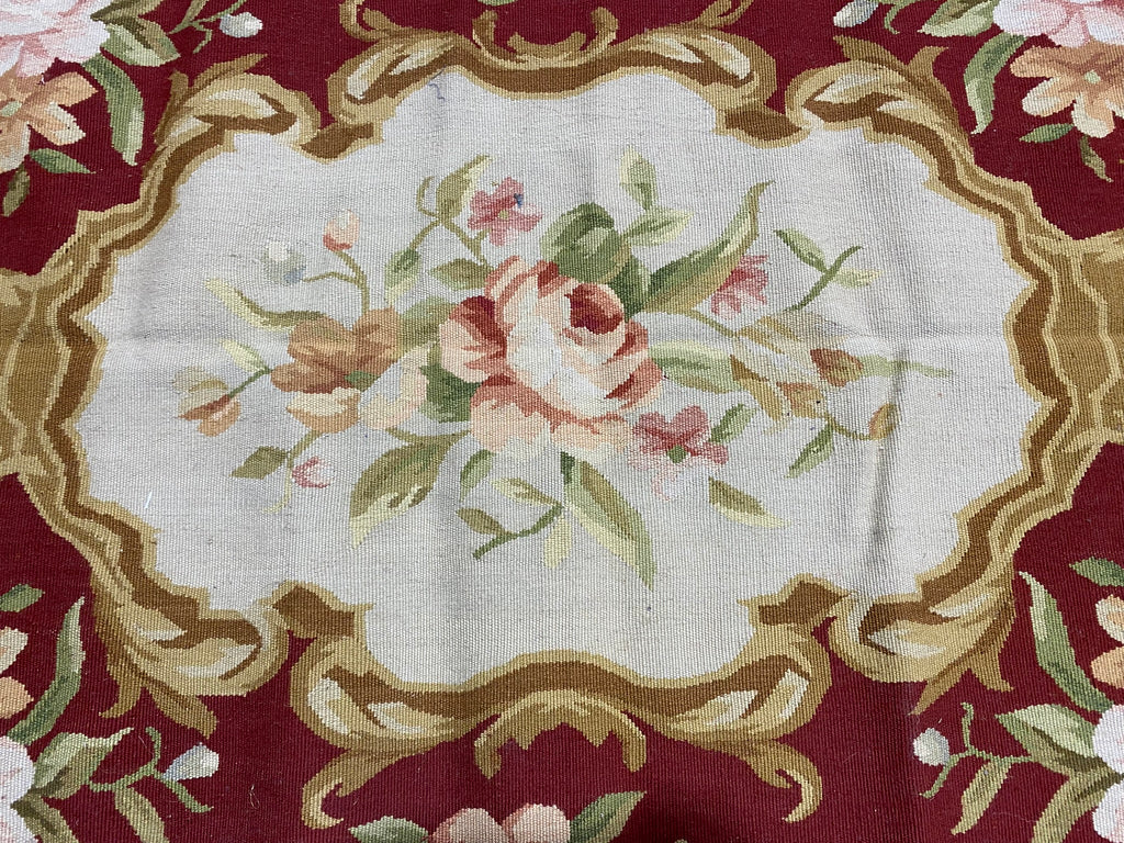 4.0 x 6.0 Fine Flat Aubusson Weave Rug French Aubusson BURGUNDY  #F-6918