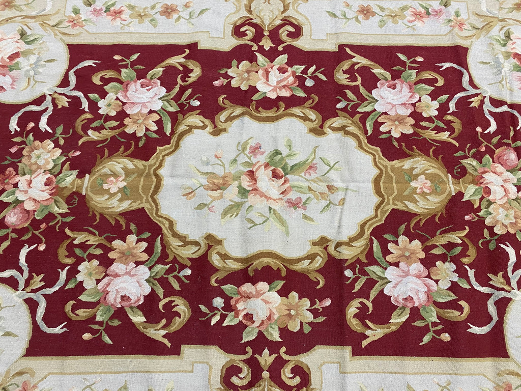4.0 x 6.0 Fine Flat Aubusson Weave Rug French Aubusson BURGUNDY  #F-6918