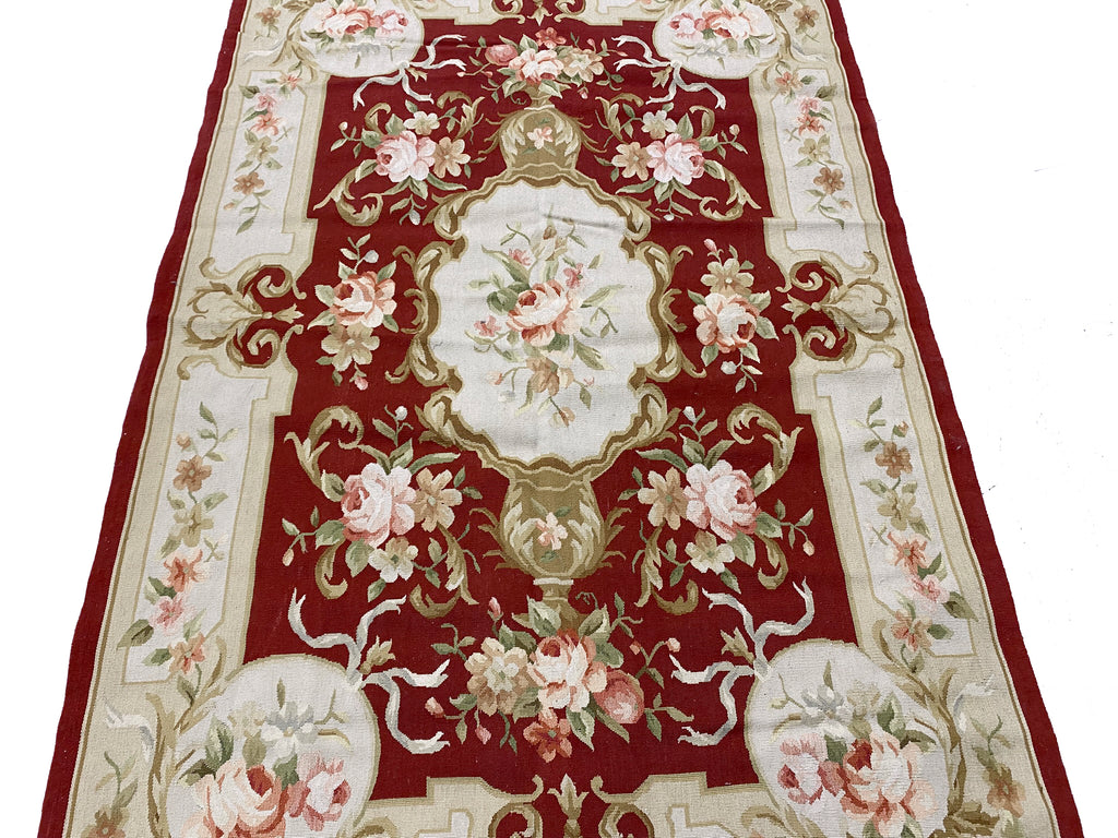 4.0 x 6.0 Fine Flat Aubusson Weave Rug French Aubusson BURGUNDY  #F-6918