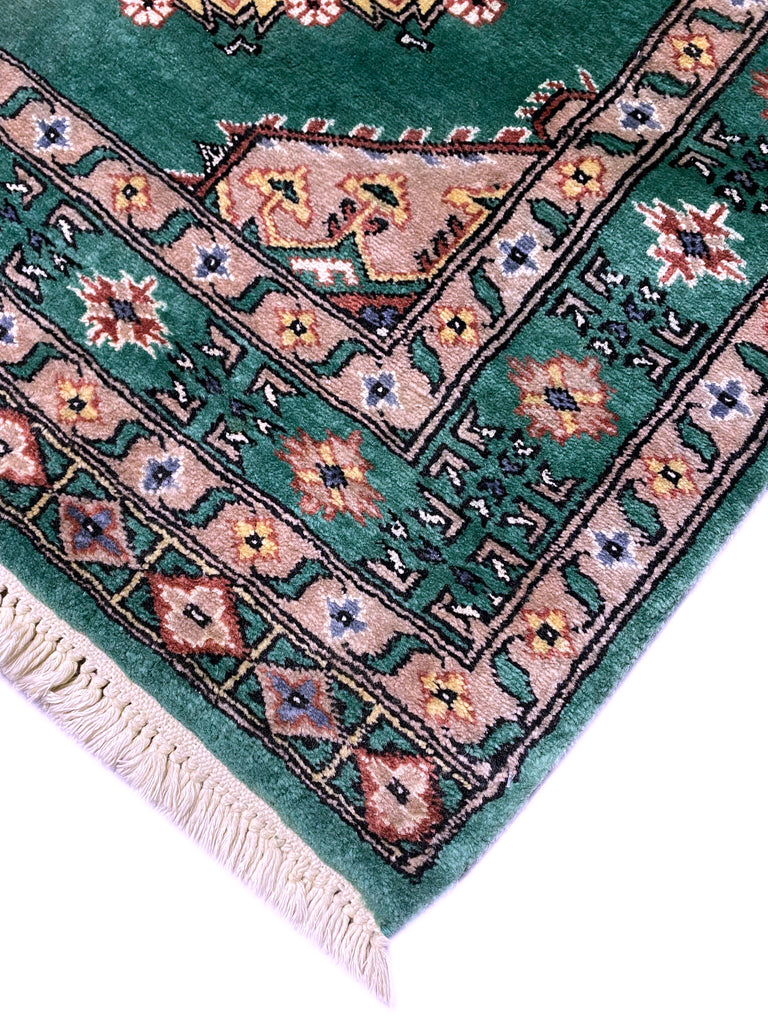 3.2 x 5.9 GREEN Handmade Signed Jaldar Bokhara Rug Fine Silky Wool  #F-6919