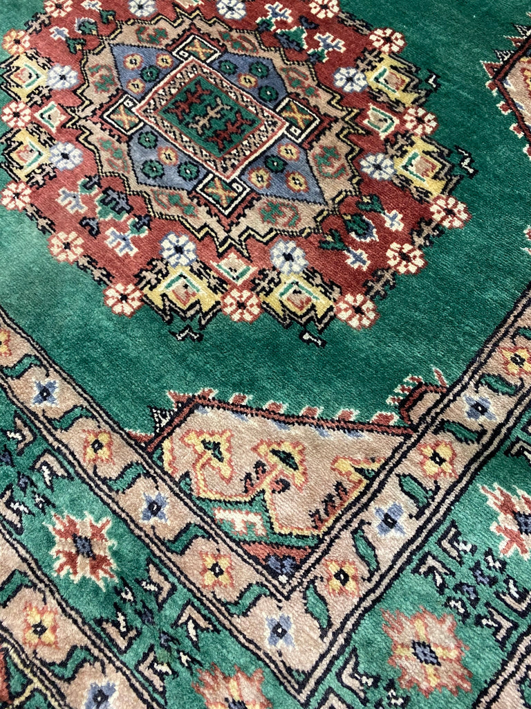 3.2 x 5.9 GREEN Handmade Signed Jaldar Bokhara Rug Fine Silky Wool  #F-6919
